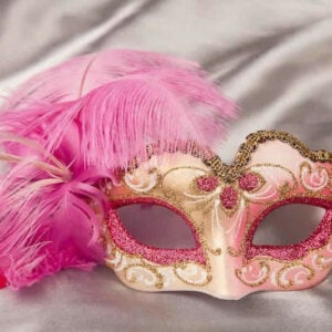 Cerise baby piuma small masquerade mask with feathers