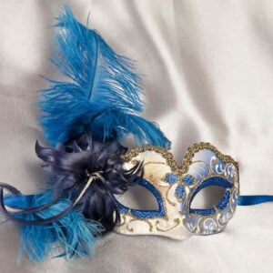 Blue baby piuma small masquerade mask with feathers