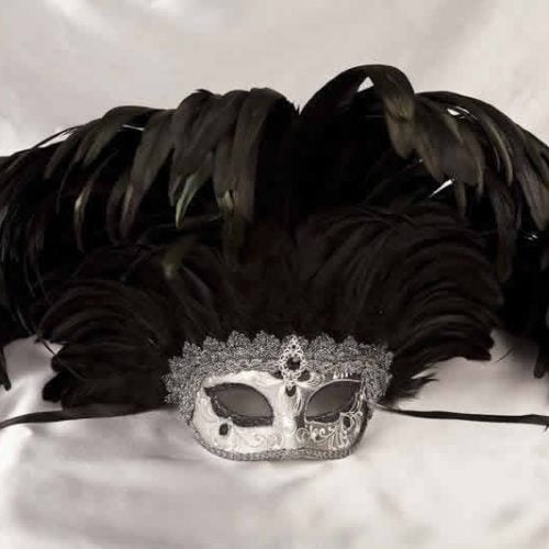 Moulin Rouge feather Mardi Gras mask in black