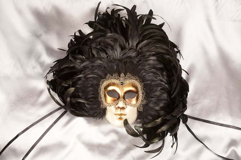 black feather Venetian wall mask