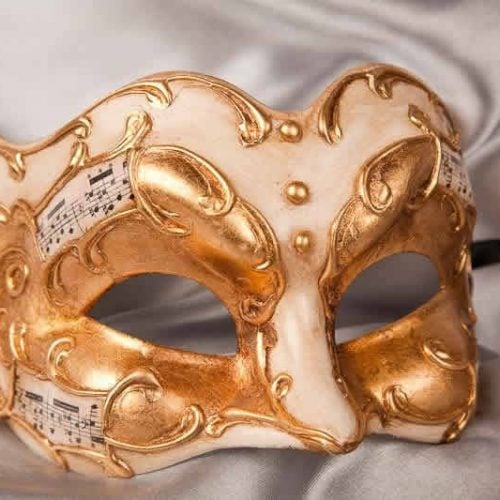 Cream Joker Face Masks with Musical Notes and Gold Leaf