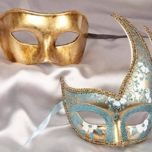 couples masquerade masks turquoise gold