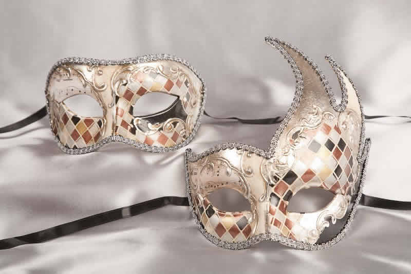 silver mosaic masquerade masks for a couple