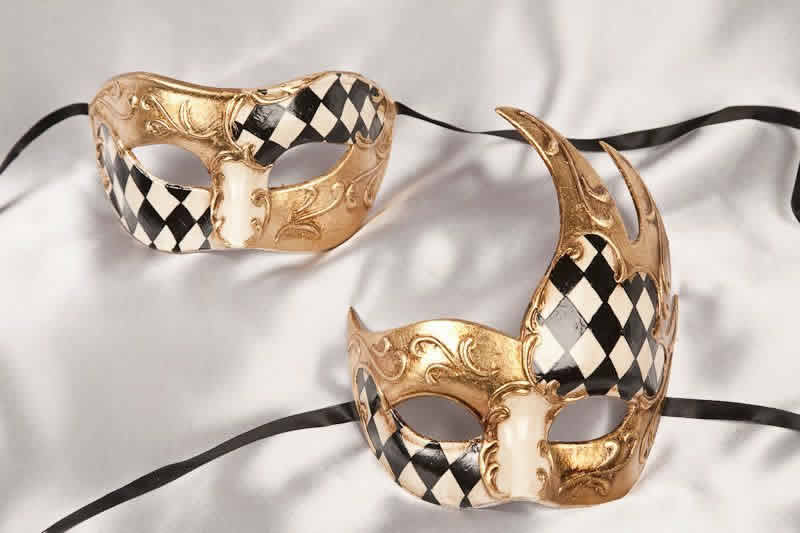 couples black checked ball masks