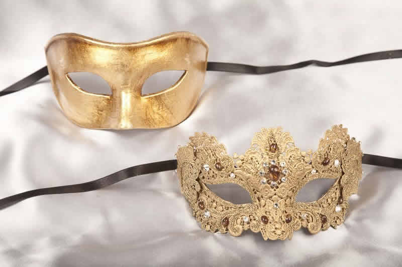 gold luxury lace masks for couple