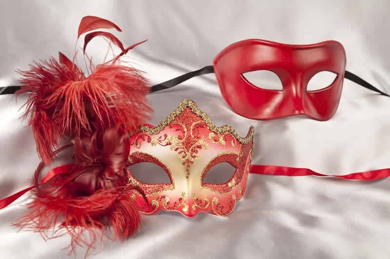 couples masks red gold