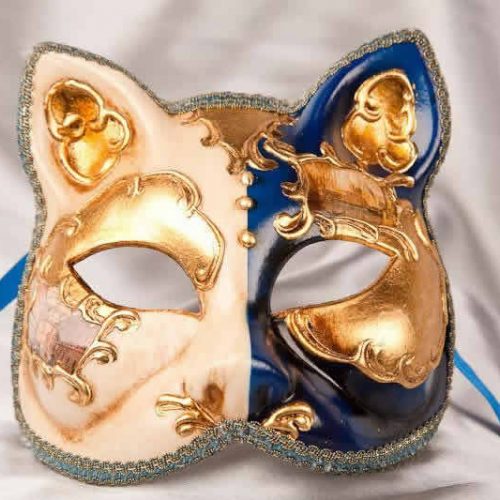 Blue Cat Mask with Venetian Scenes