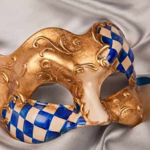 masquerade ball mask Joker Scacchi blue