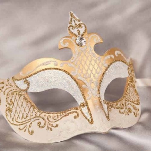 Farfallina Gold Womens masquerade mask in white