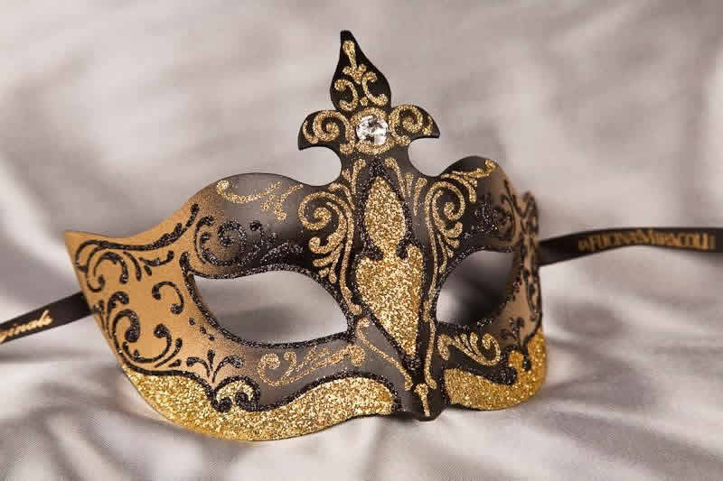 Farfallina Gold Womens masquerade mask in black