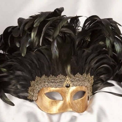 Moulin Rouge feather Mardi Gras mask in Gold