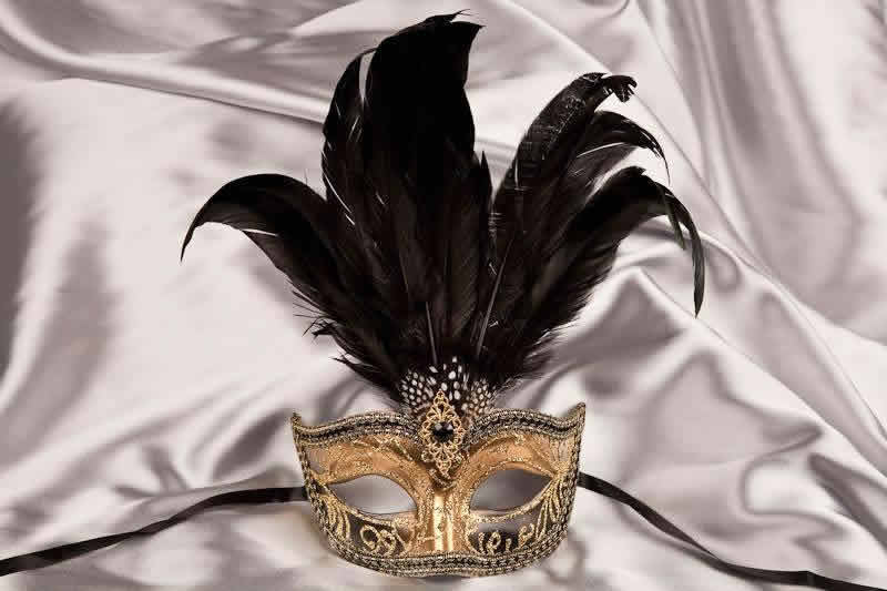 black gold centre feather mask for women