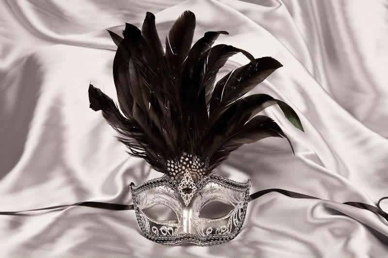 black silver centre feather mask for women