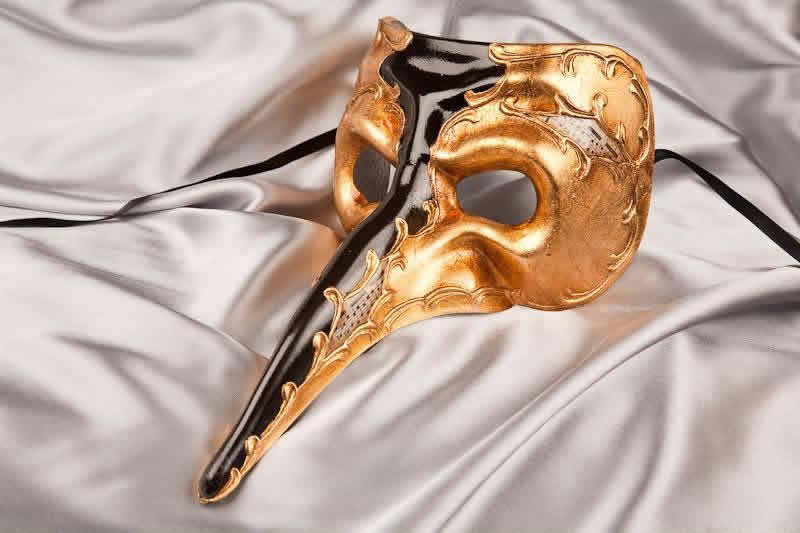 black and gold big nose masquerade mask