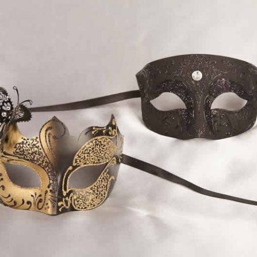 Pair of black and gold masquerade masks with butterfly | Tomboy Teresa