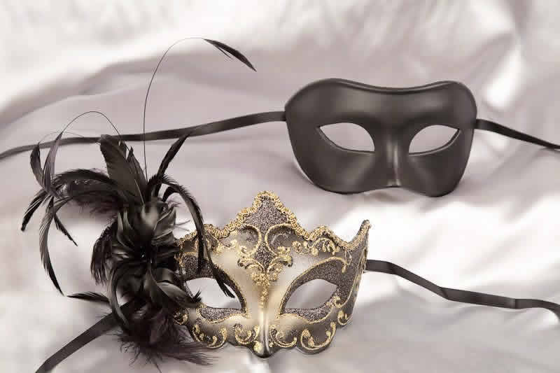 couples masks black gold