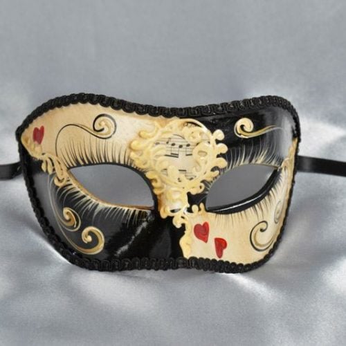 Colombina masquerade mask with heart decoration in black