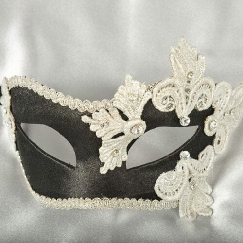 Black and silver satin and lace masquerade mask