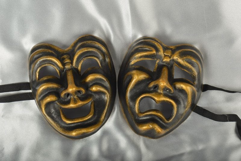 Pair of Comedy Tragedy Masks - Black and Bronze