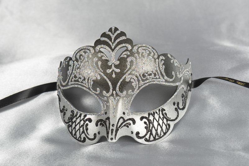 Tiara shaped masquerade mask in silver and black