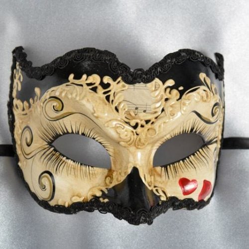 Masquerade Joker Mask with hearts in Black