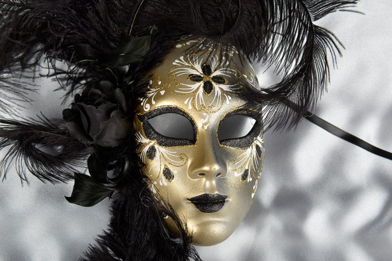 Black feather wall mask - close up detail
