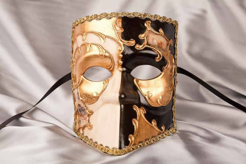 Masked Theatre Masks with Venice Scenes Bauta Double in black