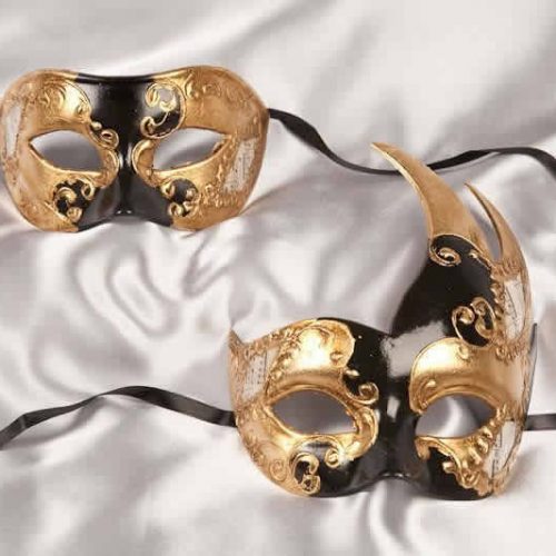 masquerade couples masks black and gold