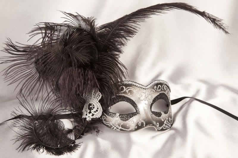 Swan Colombina Black Side Feather Silver Masquerade Mask