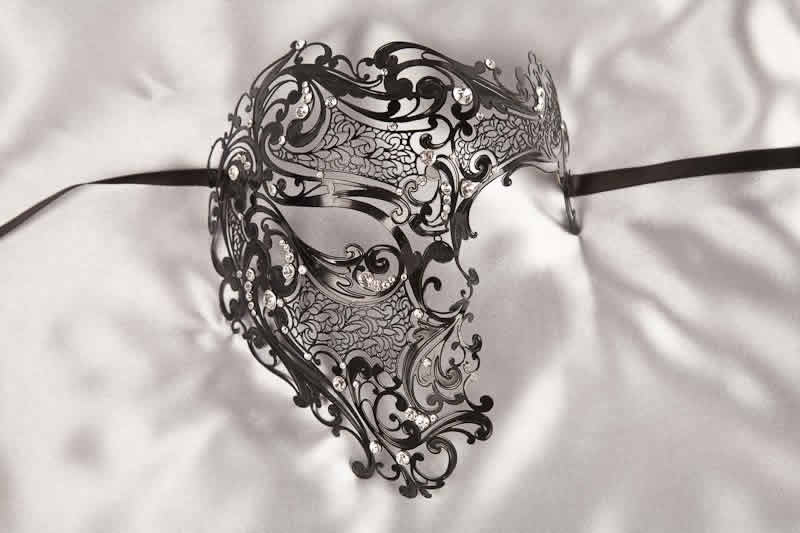 black full face Phantom style Venetian mask