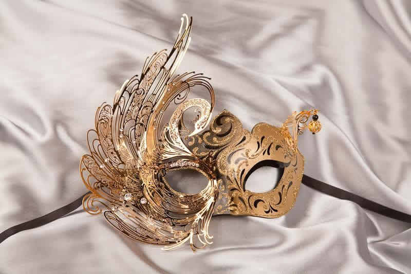 black gold luxury Venetian mask with metal lace