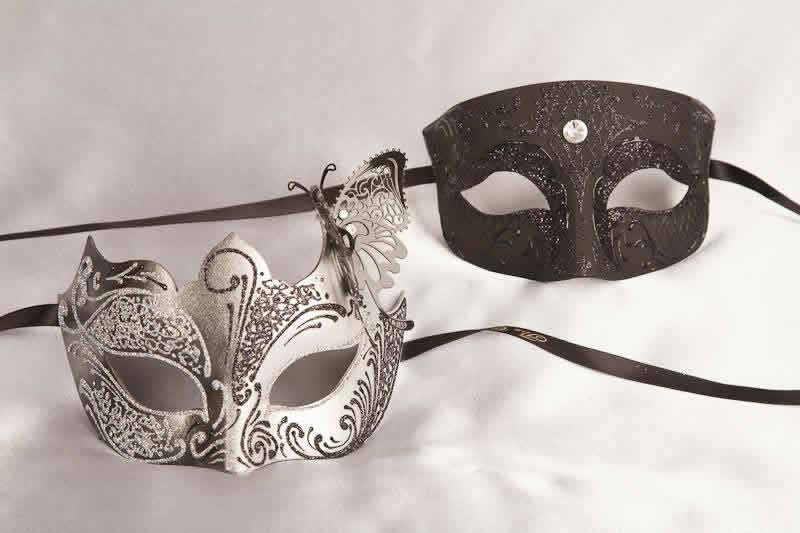 Pair of black and silver masquerade masks with butterfly | Tomboy Teresa