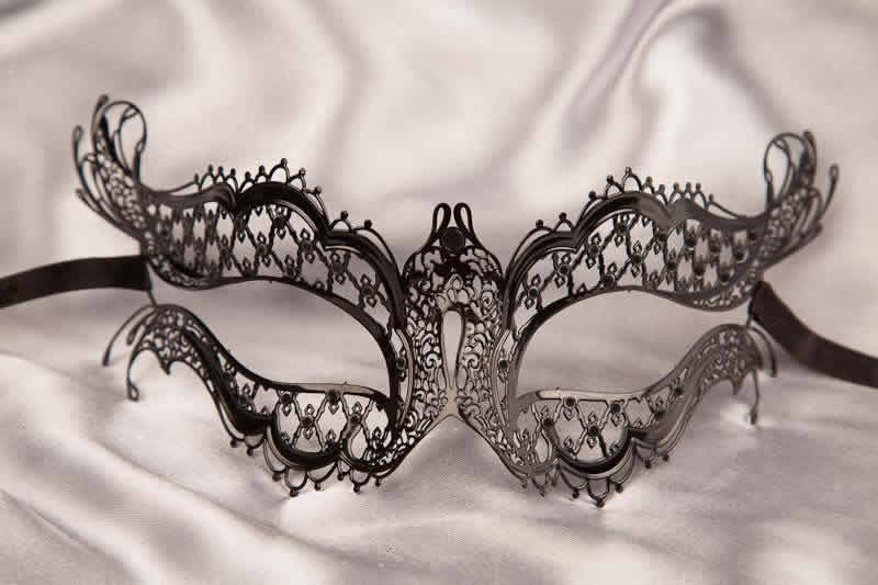 Black filigree metal masquerade mask