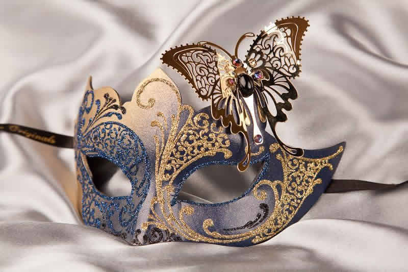 blue gold butterfly ball mask