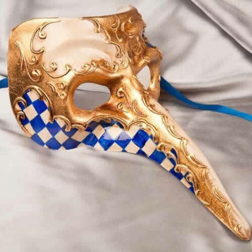 Blue Venetian Nose Masks with Diamond Pattern