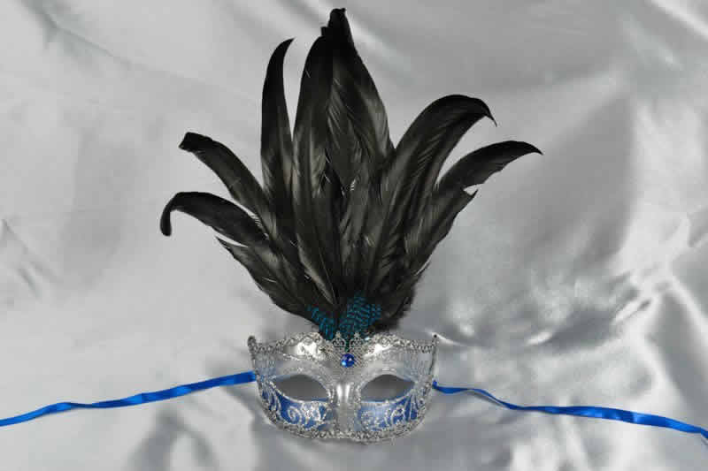 Blue womens feathered mask