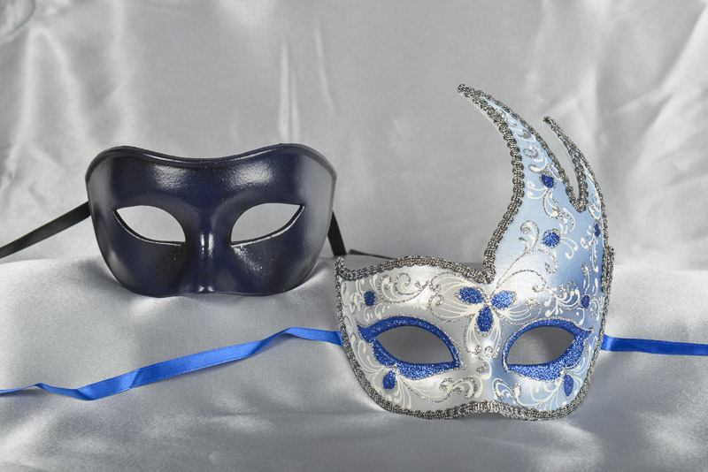 Cigno Fiore Colour - Silver Trim His and Hers Masquerade Masks | Available in 5 Colours - Image 2