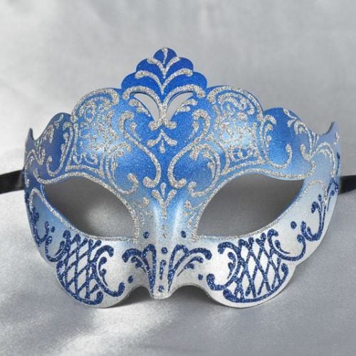 Tiara shaped masquerade mask in silver and blue