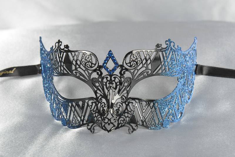 masquerade ball mask laser cut lace in blue