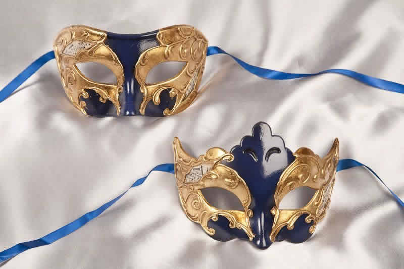 blue and gold pair of masks