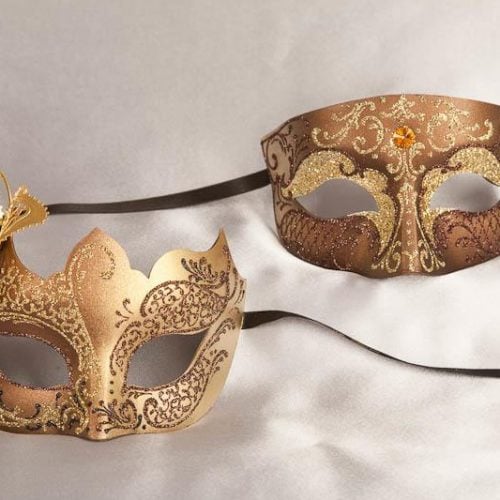 Pair of bronze and gold masquerade masks with butterfly | Tomboy Teresa