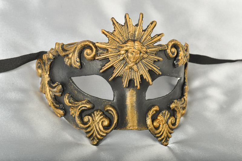 Venetian masquerade ball mask Barroco Sole in bronze