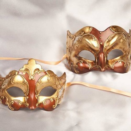 Couples Joker Giglio masks brown and gold