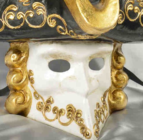 Gold and black Bauta mask with Tricorn hat