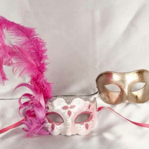 two cerise pink silver masquerade masks