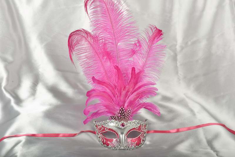 Luxury tall feather masquerade mask in cerise