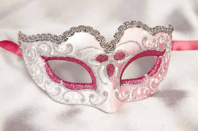 Small masquerade mask Baby Silver in cerise pink