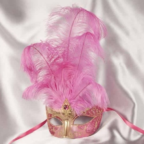 cerise centre feather mask - Struzzo Gold