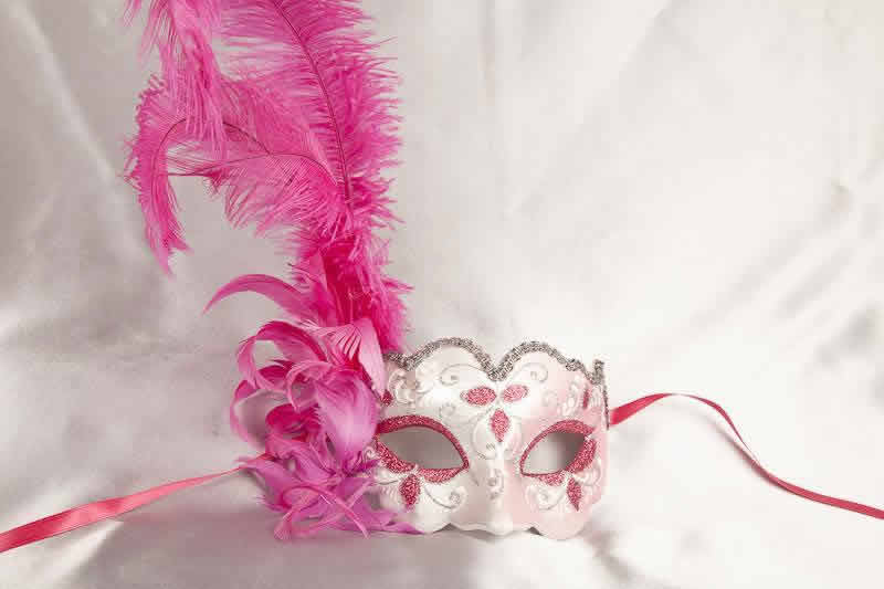 cerise tall feather ball mask - Iris Piuma