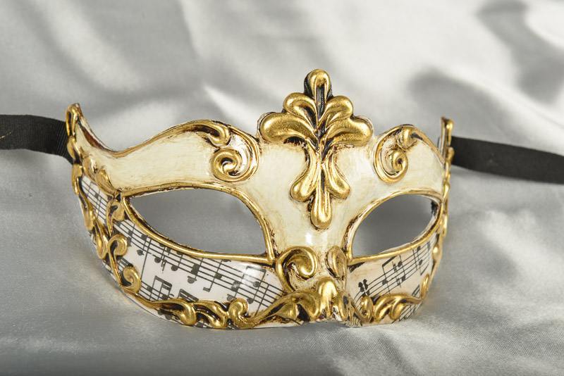 cream and gold Luxury Venetian mask for women - Madam Music